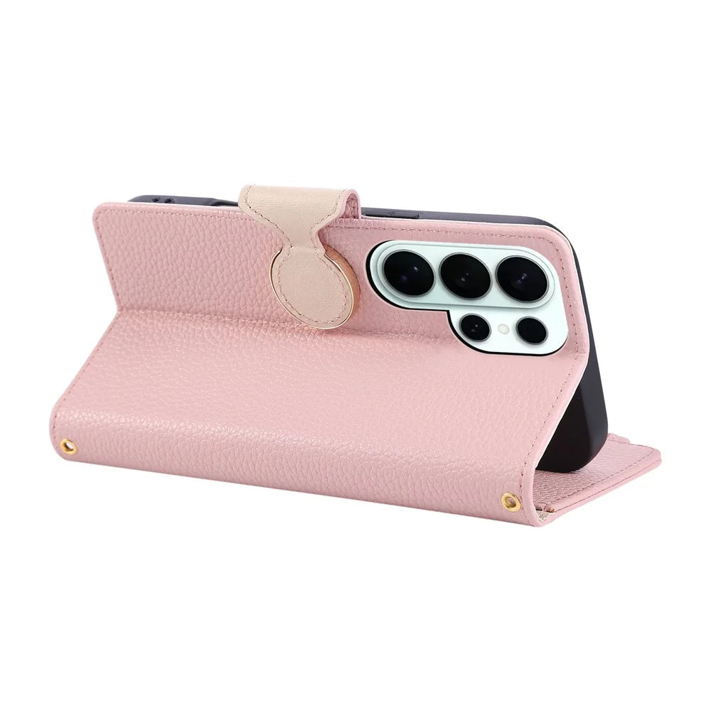 For Samsung Galaxy S26 Ultra Case Zipper Wallet Leather Phone Cover with Wrist Strap - Pink - 5