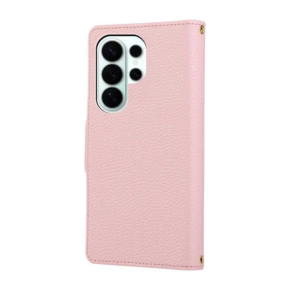 For Samsung Galaxy S26 Ultra Case Zipper Wallet Leather Phone Cover with Wrist Strap - Pink - 7