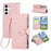 For Samsung Galaxy S26+ Case Zipper Wallet Leather Phone Cover with Wrist Strap - Pink - 1