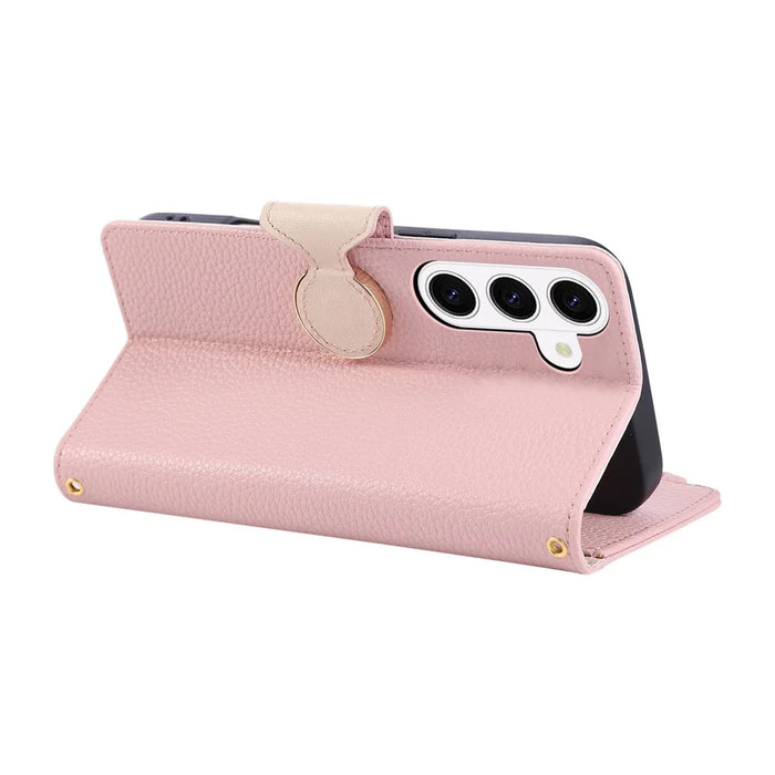 For Samsung Galaxy S26+ Case Zipper Wallet Leather Phone Cover with Wrist Strap - Pink - 5