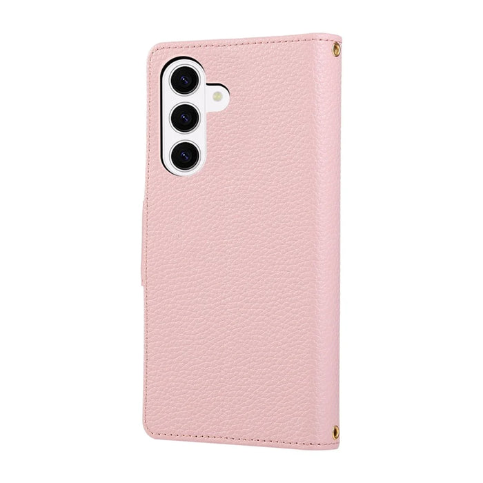For Samsung Galaxy S26+ Case Zipper Wallet Leather Phone Cover with Wrist Strap - Pink - 7