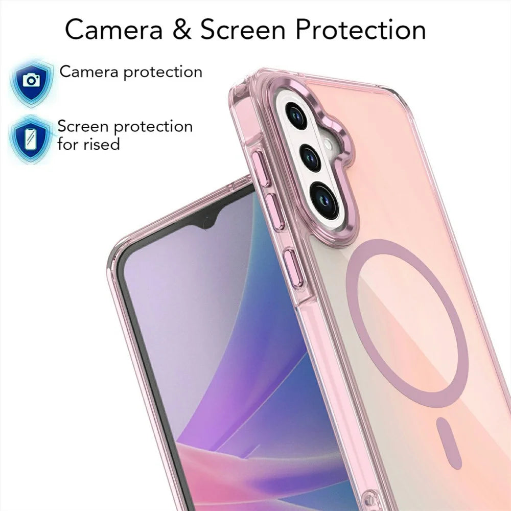 For Samsung Galaxy A57 5G Magnetic Case Cute Fluorescent Design TPU Phone Back Cover - Pink - 5