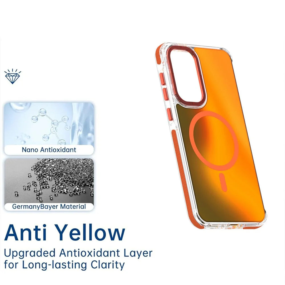 For Samsung Galaxy A57 5G Magnetic Case Cute Fluorescent Design TPU Acrylic Phone Back Cover - Orange - 6
