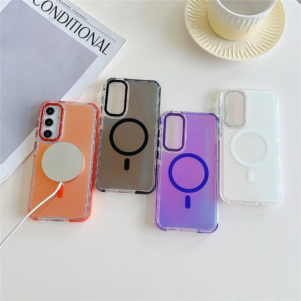 For Samsung Galaxy A57 5G Magnetic Case Cute Fluorescent Design TPU Acrylic Phone Back Cover - Orange - 7