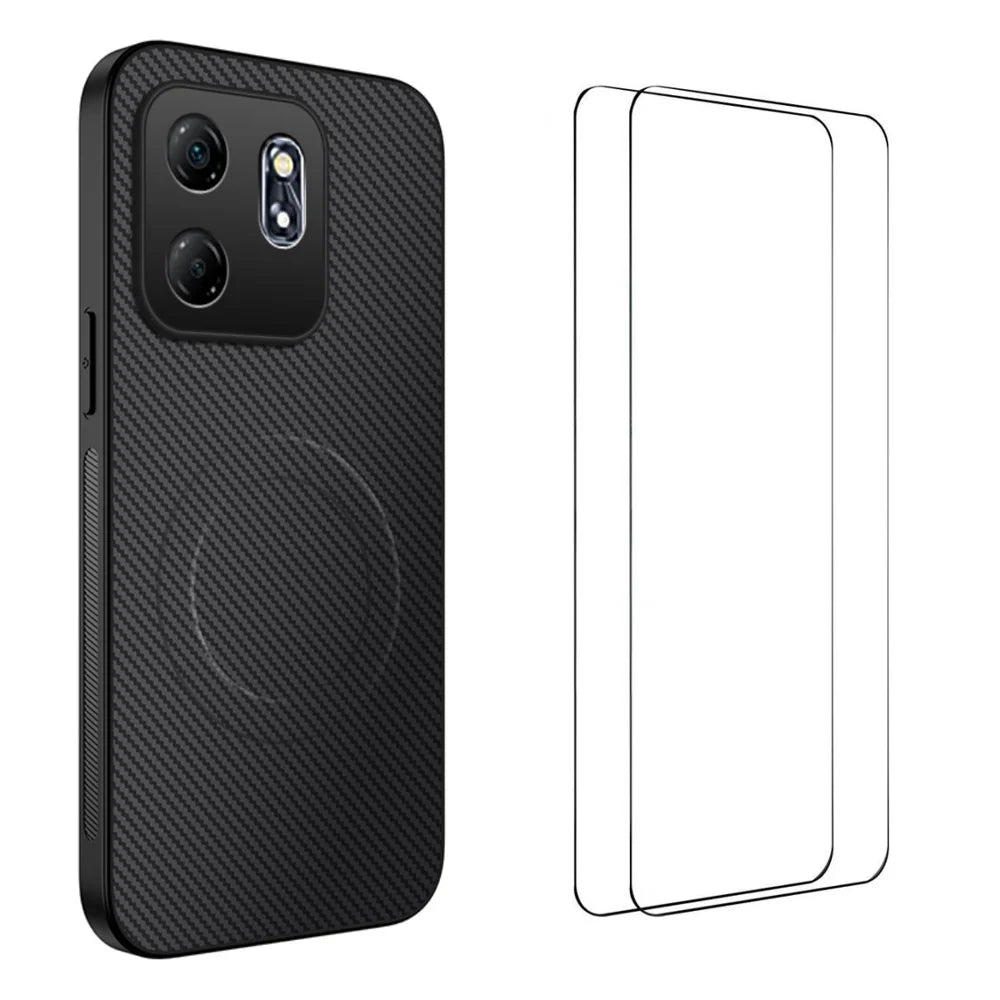 WANLONFENG For Oppo Reno15 5G (China) / Oppo Reno15 Pro 5G (Global) Magnetic Case  TQ1 Series Carbon Fiber Texture PC TPU Phone Cover with 2Pcs Screen Films - Black - 1