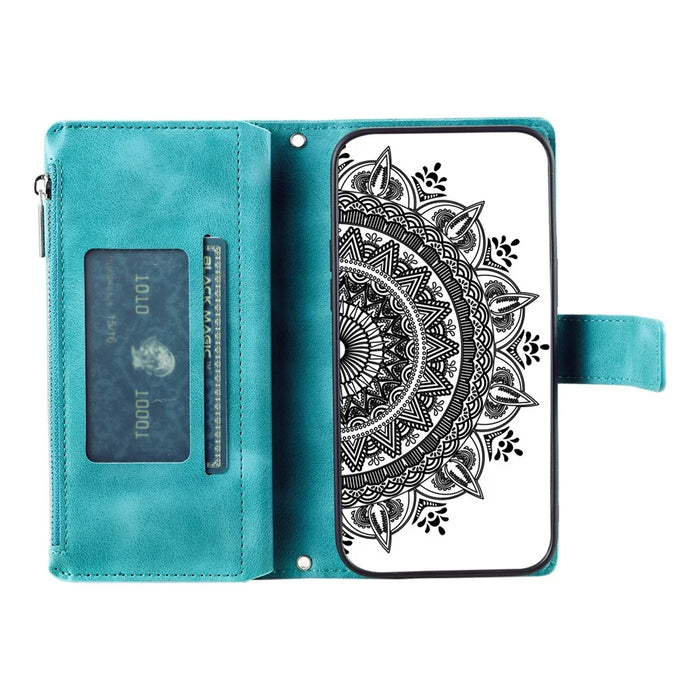 Shockproof Case for Samsung Galaxy A71 4G SM-A715 Multi Card Slot Phone Case Mandala Flower Imprinted PU Leather Cover with Zippered Wallet / Strap - Green - 3