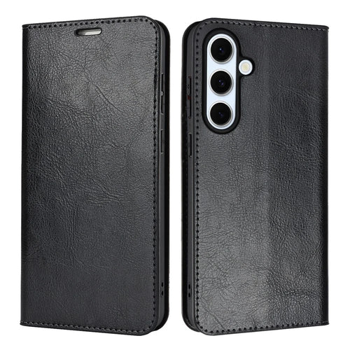 For Samsung Galaxy S25 FE Case Crazy Horse Texture Split Leather Wallet Phone Cover - Black - 1