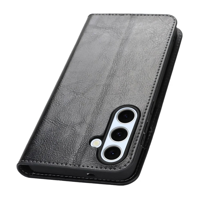 For Samsung Galaxy S25 FE Case Crazy Horse Texture Split Leather Wallet Phone Cover - Black - 5