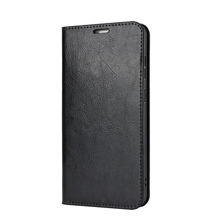 For Samsung Galaxy S25 FE Case Crazy Horse Texture Split Leather Wallet Phone Cover - Black - 7