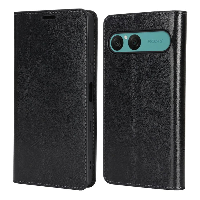 For Sony Xperia 10 VII Case Crazy Horse Texture Split Leather Wallet Phone Cover - Black - 1