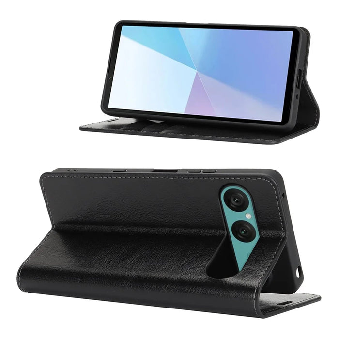 For Sony Xperia 10 VII Case Crazy Horse Texture Split Leather Wallet Phone Cover - Black - 2