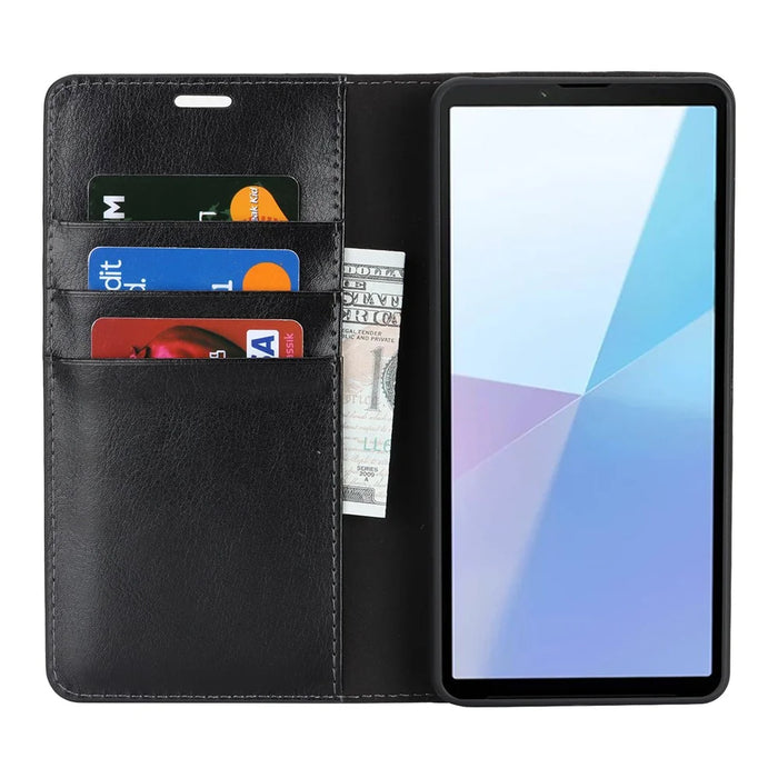 For Sony Xperia 10 VII Case Crazy Horse Texture Split Leather Wallet Phone Cover - Black - 3