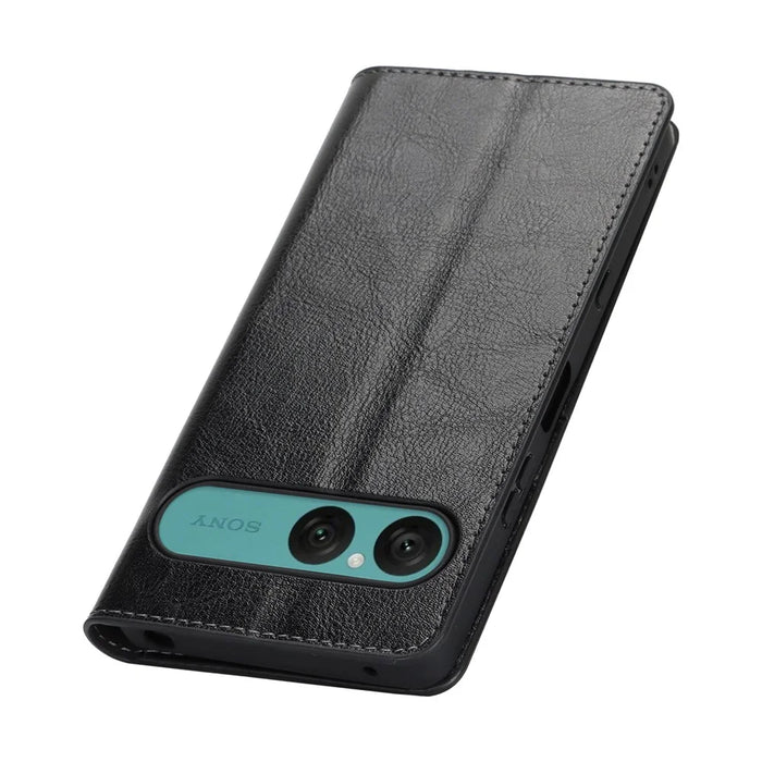 For Sony Xperia 10 VII Case Crazy Horse Texture Split Leather Wallet Phone Cover - Black - 5