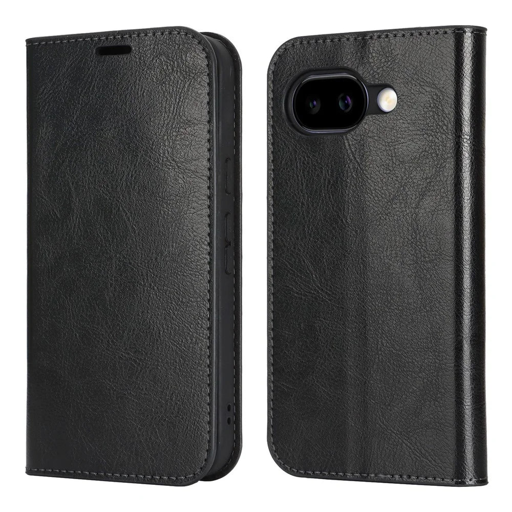 For Google Pixel 10a Case Crazy Horse Texture Split Leather Wallet Phone Cover - Black - 1