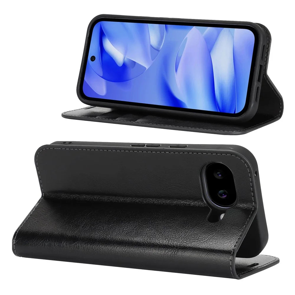For Google Pixel 10a Case Crazy Horse Texture Split Leather Wallet Phone Cover - Black - 2