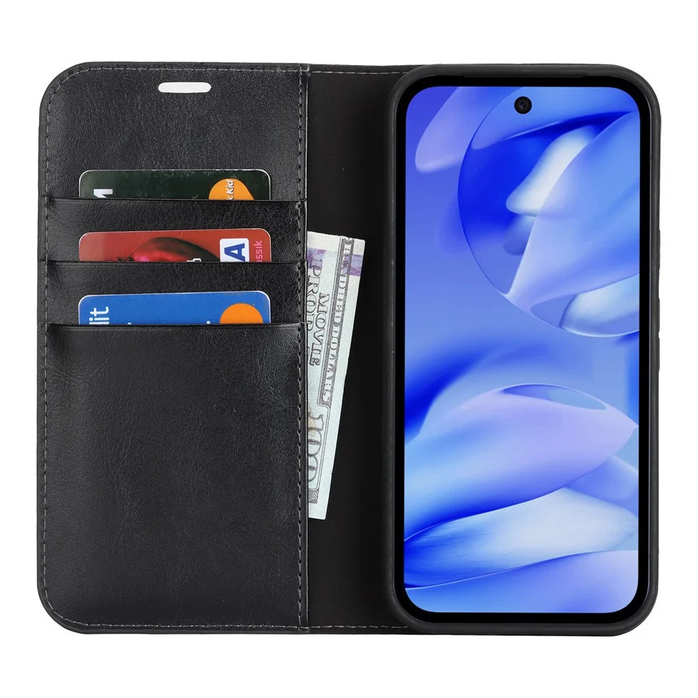 For Google Pixel 10a Case Crazy Horse Texture Split Leather Wallet Phone Cover - Black - 3