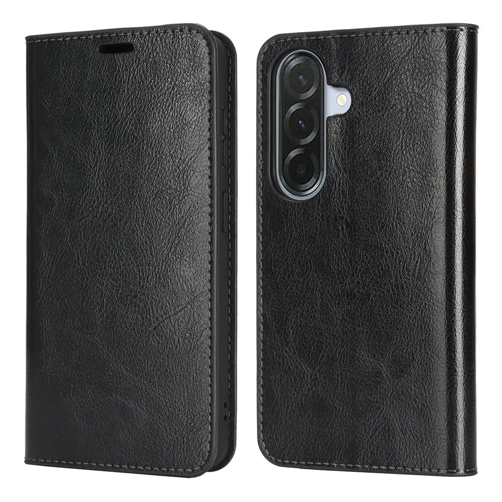 For Samsung Galaxy A37 5G Case Crazy Horse Texture Split Leather Wallet Phone Cover - Black - 1