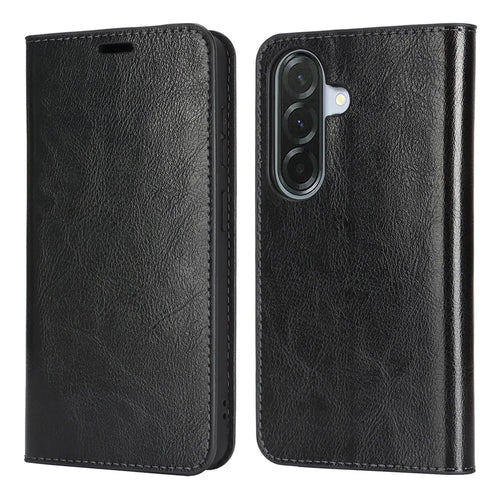 For Samsung Galaxy A37 5G Case Crazy Horse Texture Split Leather Wallet Phone Cover - Black - 1