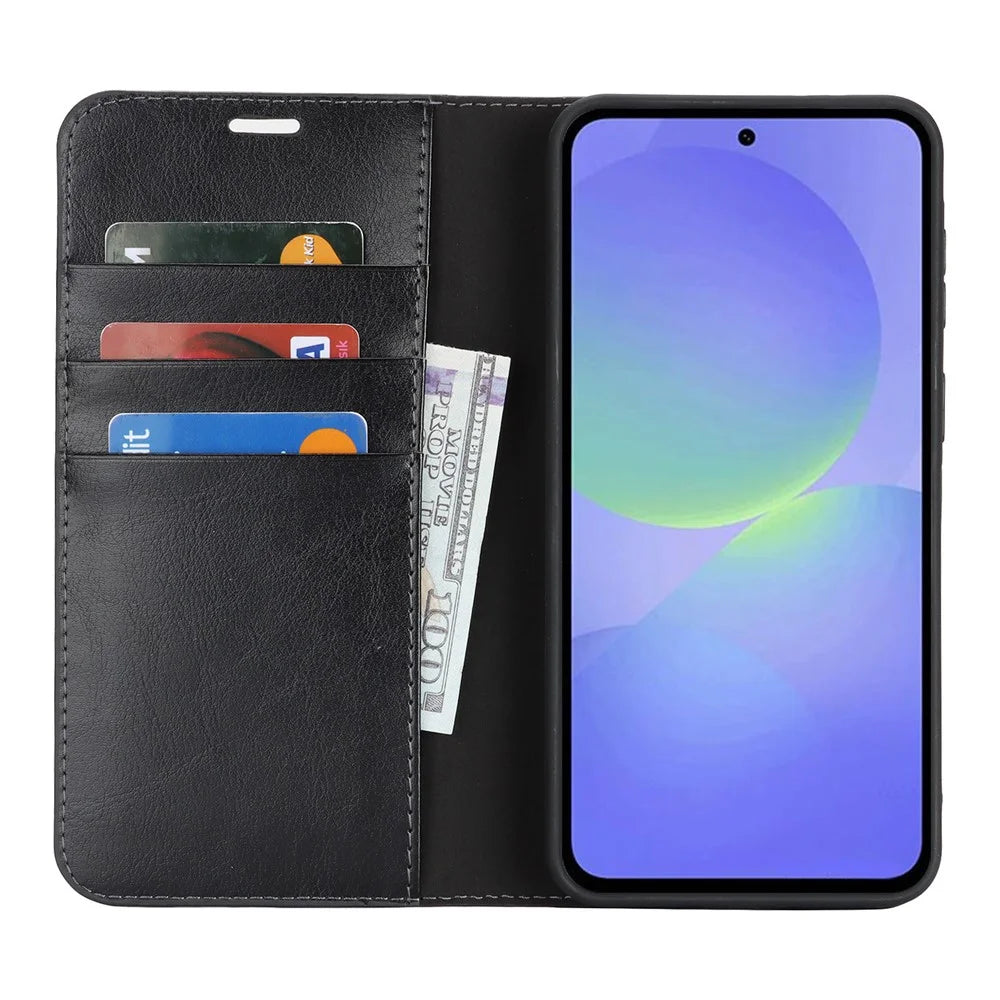 For Samsung Galaxy A37 5G Case Crazy Horse Texture Split Leather Wallet Phone Cover - Black - 3