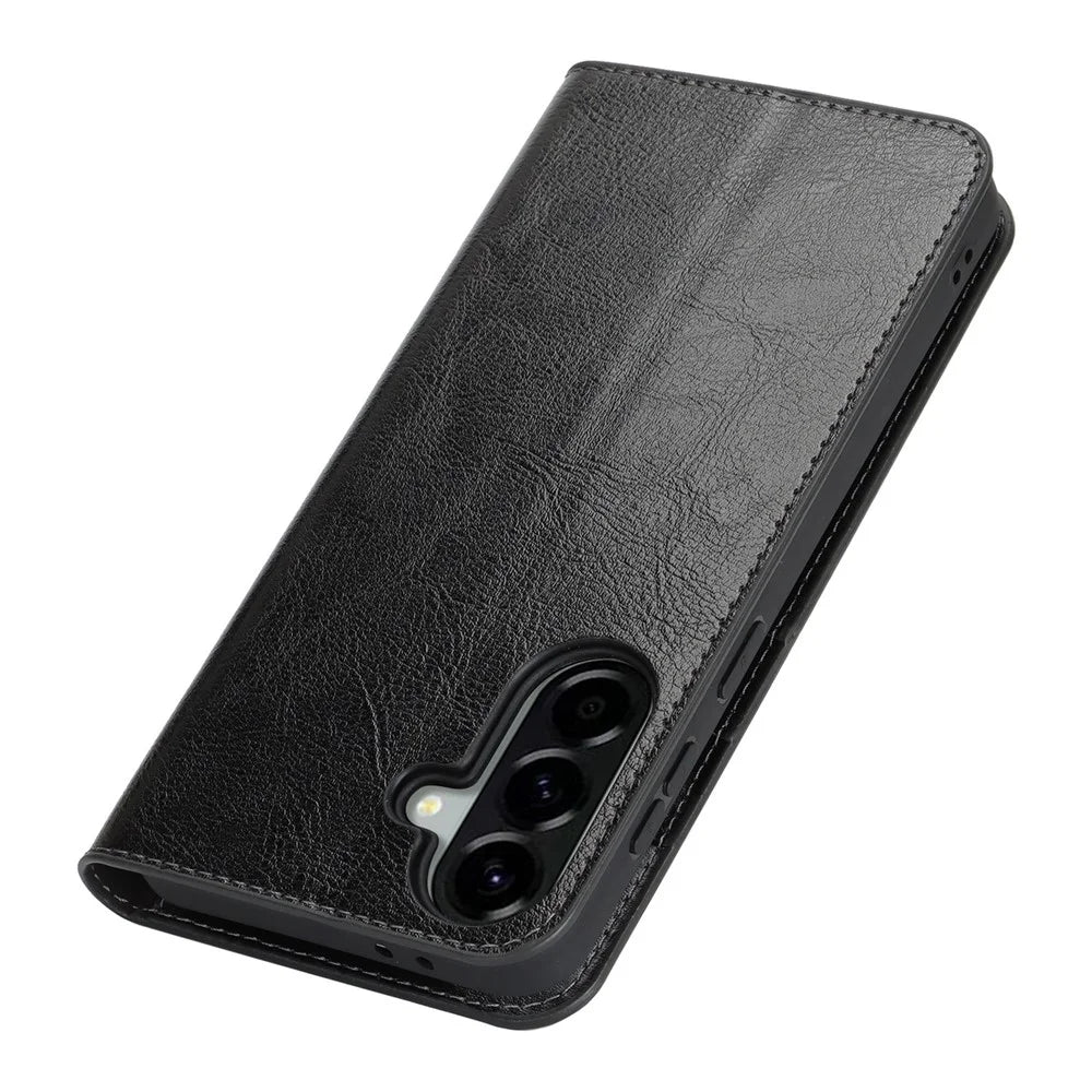For Samsung Galaxy A37 5G Case Crazy Horse Texture Split Leather Wallet Phone Cover - Black - 4