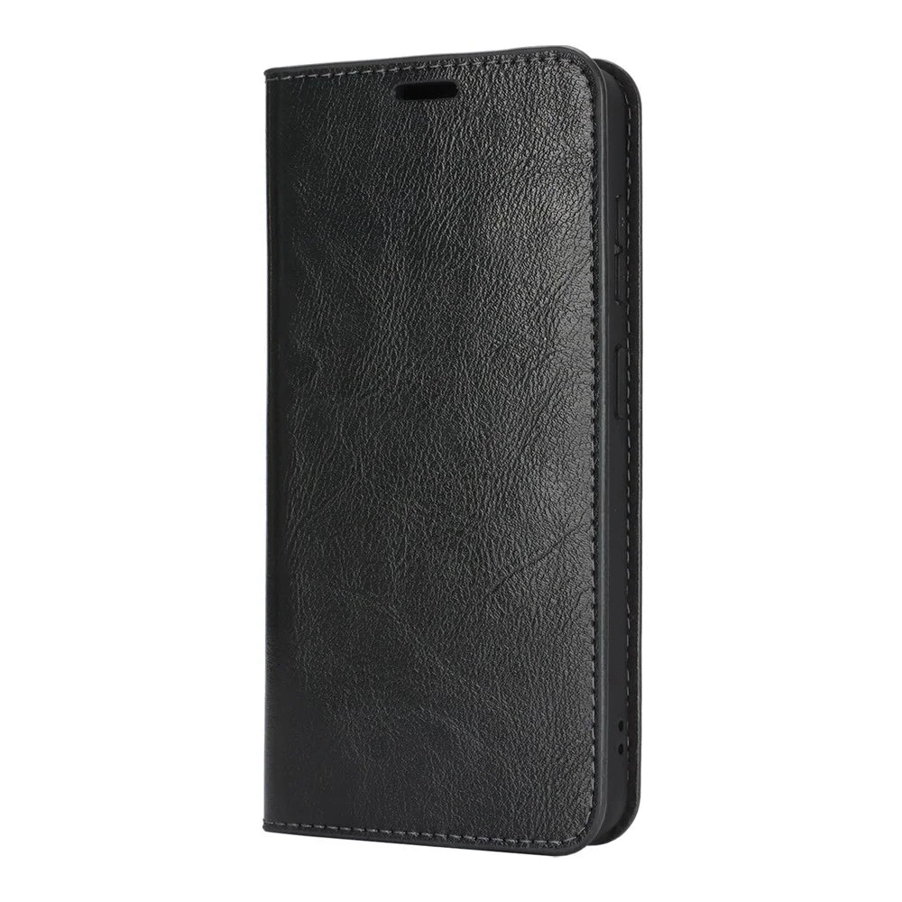 For Samsung Galaxy A37 5G Case Crazy Horse Texture Split Leather Wallet Phone Cover - Black - 6