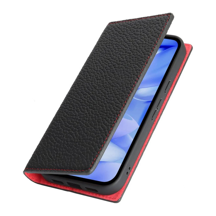 For Google Pixel 10a Wallet Case Genuine Cow Leather Phone Cover Litchi Texture - Black - 7
