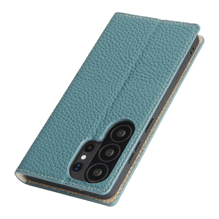 For Samsung Galaxy S26 Ultra Wallet Case Genuine Cow Leather Phone Cover Litchi Texture - Sky Blue - 6