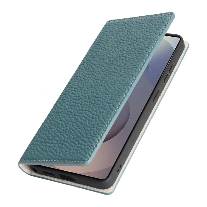 For Samsung Galaxy S26 Ultra Wallet Case Genuine Cow Leather Phone Cover Litchi Texture - Sky Blue - 7