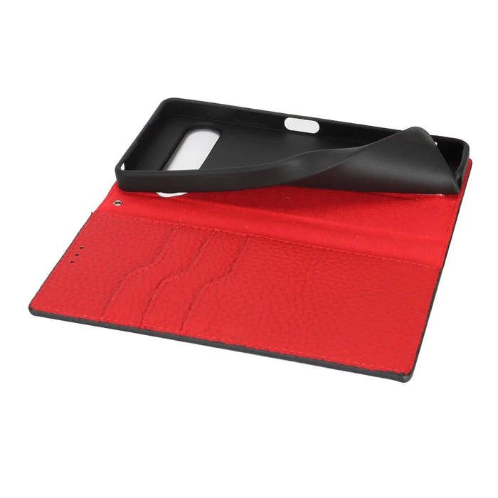 For Sony Xperia 10 VII Wallet Case Genuine Cow Leather Phone Cover Litchi Texture - Black - 6