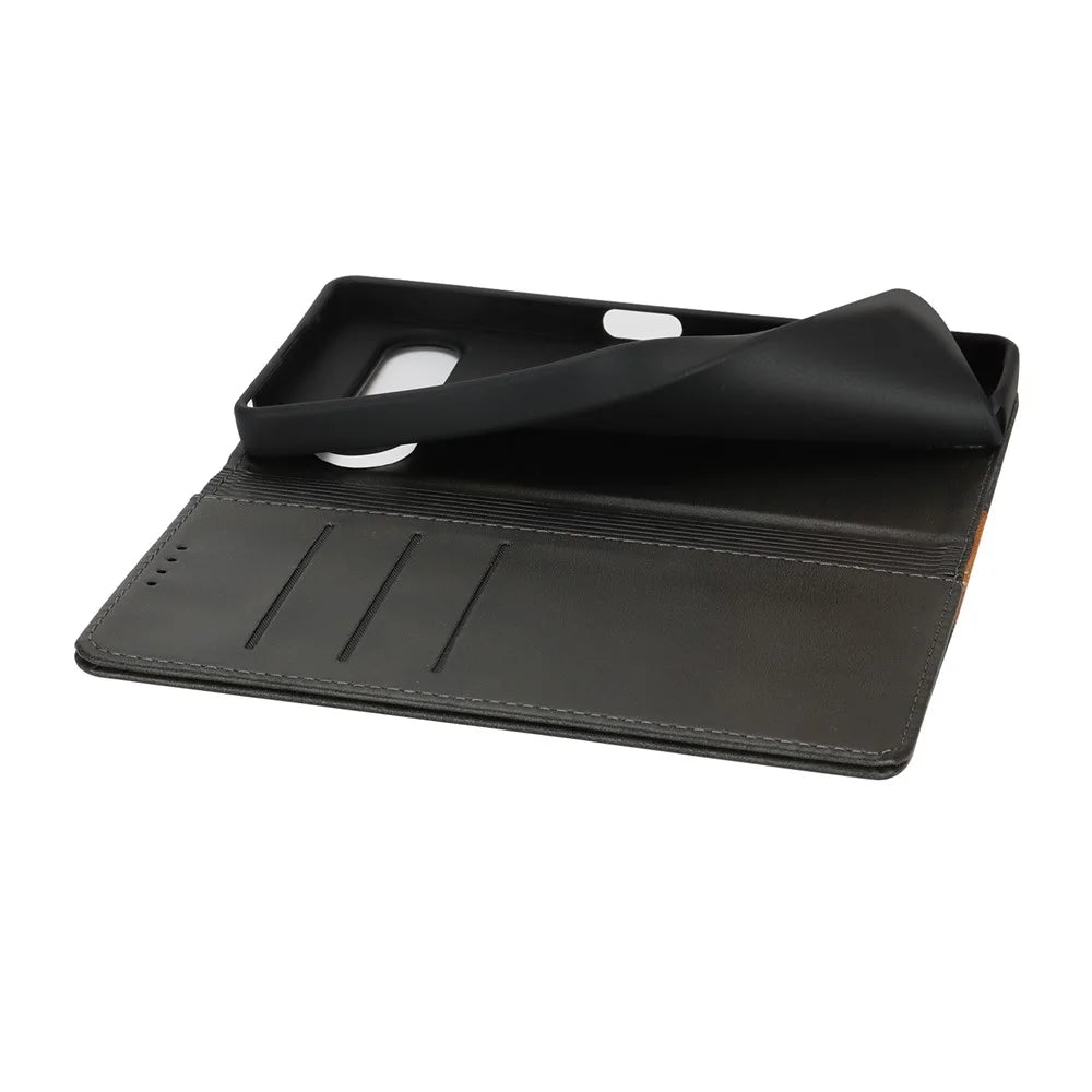 For Sony Xperia 10 VII Case Calf Texture 3 Card Slots Color Splicing Leather Phone Cover - Black+Yellow - 6