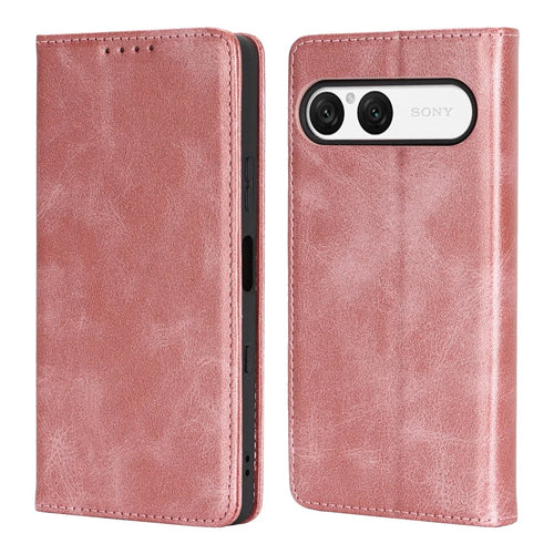 For Sony Xperia 10 VII Case PU Leather Calf Textured Magnetic Closing Smart Phone Cover - Rose Gold - 1