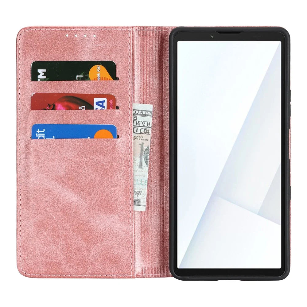 For Sony Xperia 10 VII Case PU Leather Calf Textured Magnetic Closing Smart Phone Cover - Rose Gold - 2