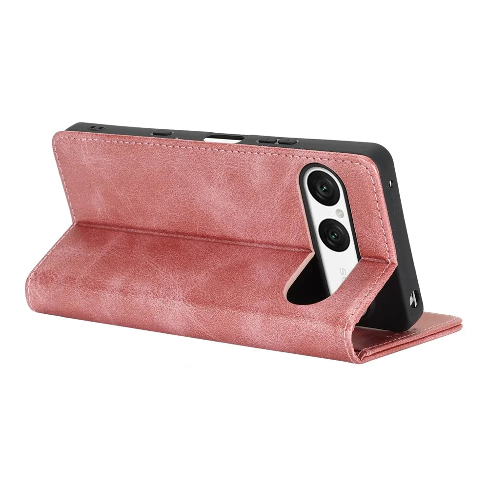 For Sony Xperia 10 VII Case PU Leather Calf Textured Magnetic Closing Smart Phone Cover - Rose Gold - 3