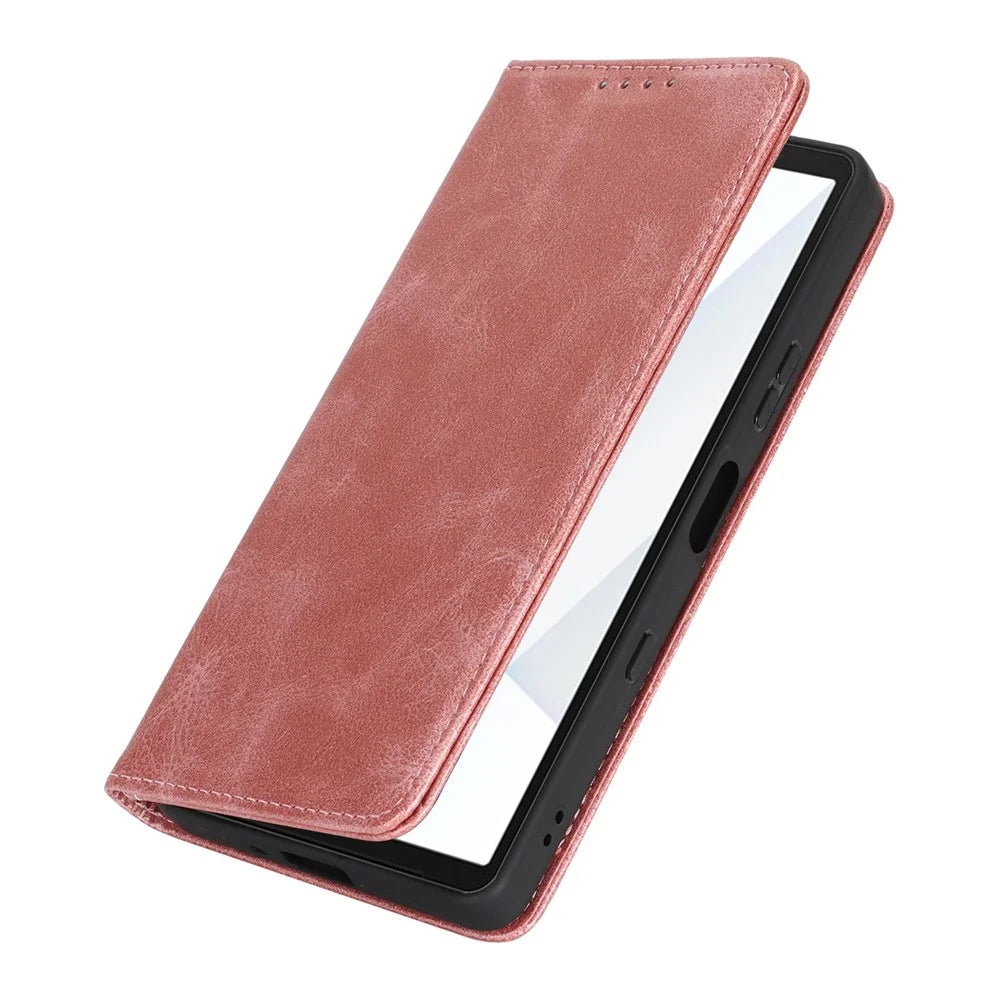 For Sony Xperia 10 VII Case PU Leather Calf Textured Magnetic Closing Smart Phone Cover - Rose Gold - 5