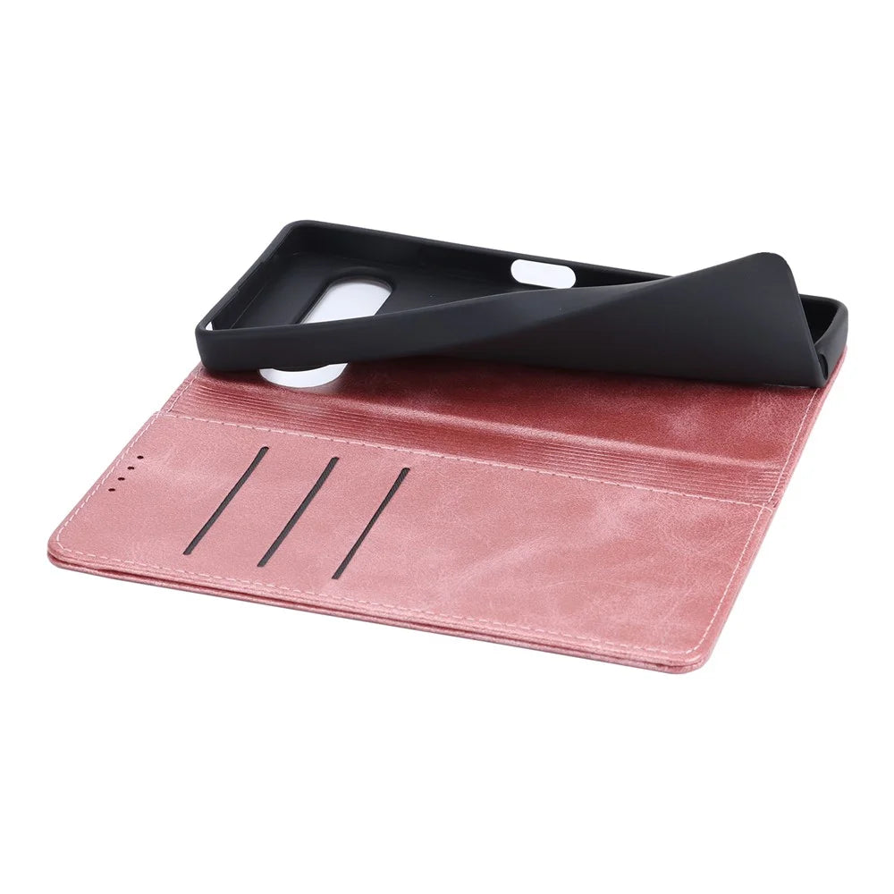 For Sony Xperia 10 VII Case PU Leather Calf Textured Magnetic Closing Smart Phone Cover - Rose Gold - 7