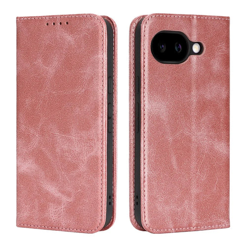 For Google Pixel 10a Case PU Leather Calf Textured Magnetic Closing Smart Phone Cover - Rose Gold - 1