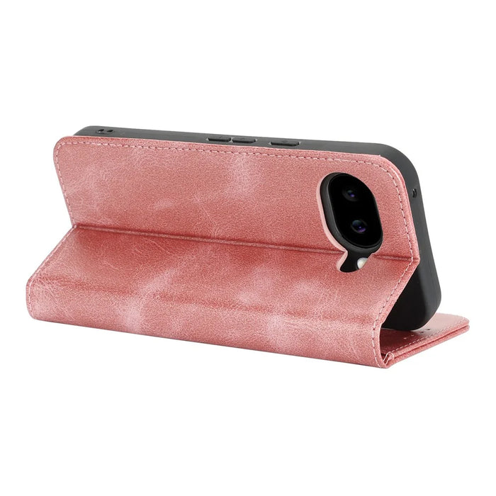 For Google Pixel 10a Case PU Leather Calf Textured Magnetic Closing Smart Phone Cover - Rose Gold - 3