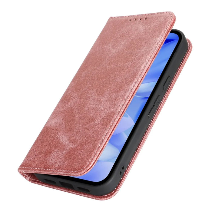 For Google Pixel 10a Case PU Leather Calf Textured Magnetic Closing Smart Phone Cover - Rose Gold - 5