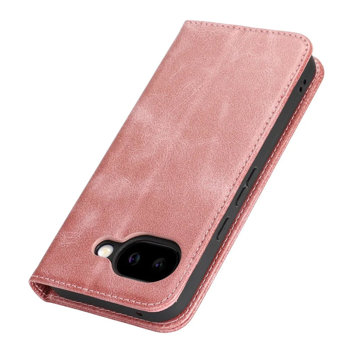 For Google Pixel 10a Case PU Leather Calf Textured Magnetic Closing Smart Phone Cover - Rose Gold - 6