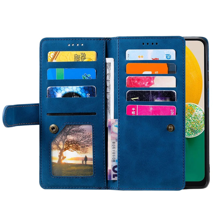 Anti-Fall Phone Case for Samsung Galaxy S23+ Shockproof Leather Cover Multi Card Slot Phone Shell with Zipper Wallet / Strap - Blue - 2