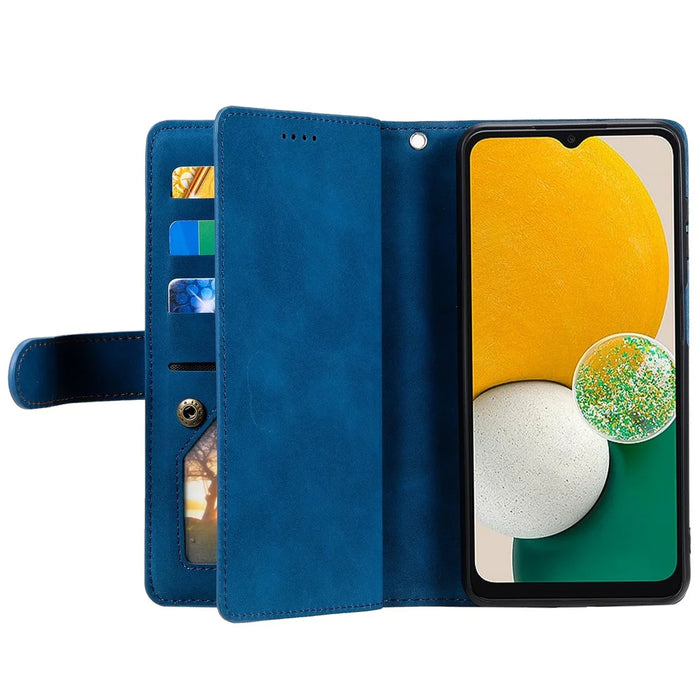 Anti-Fall Phone Case for Samsung Galaxy S23+ Shockproof Leather Cover Multi Card Slot Phone Shell with Zipper Wallet / Strap - Blue - 3