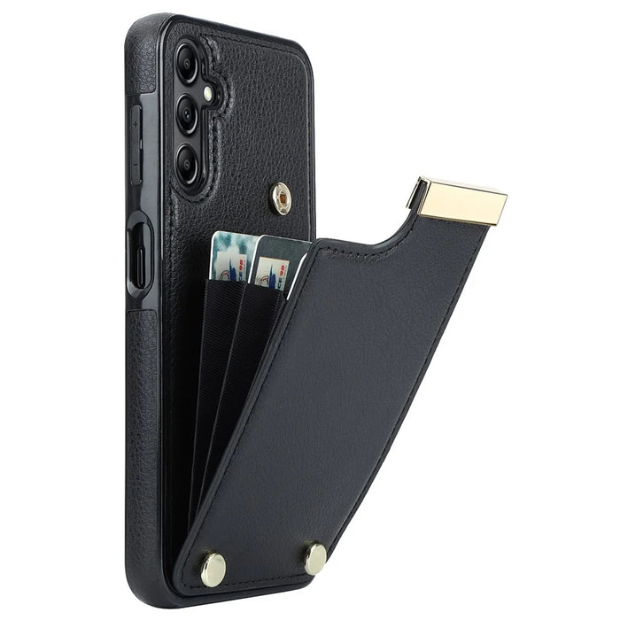 For Samsung Galaxy S26 Case TPU + PU Leather Hardware Decor Phone Cover with Card Holder - Black - 1