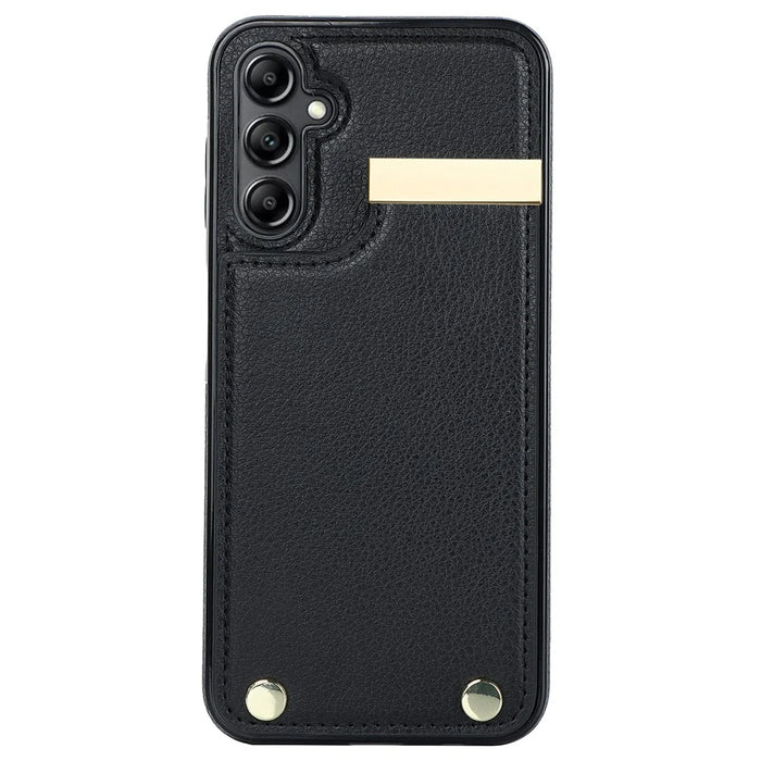 For Samsung Galaxy S26 Case TPU + PU Leather Hardware Decor Phone Cover with Card Holder - Black - 2