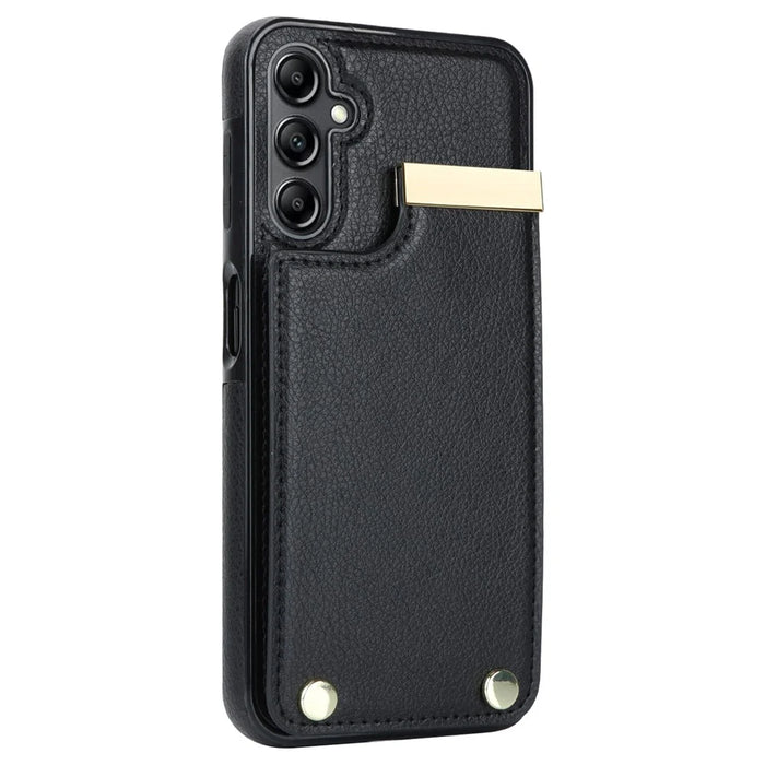 For Samsung Galaxy S26 Case TPU + PU Leather Hardware Decor Phone Cover with Card Holder - Black - 3