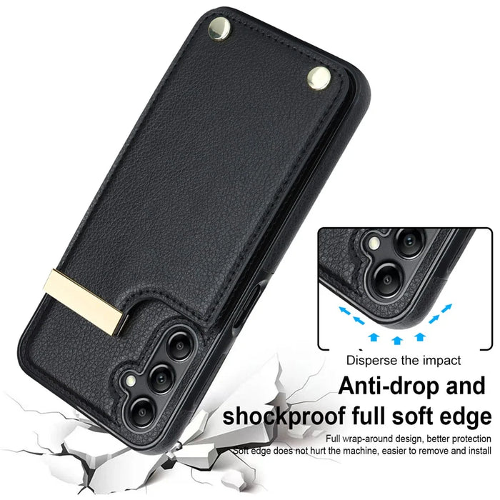 For Samsung Galaxy S26 Case TPU + PU Leather Hardware Decor Phone Cover with Card Holder - Black - 4