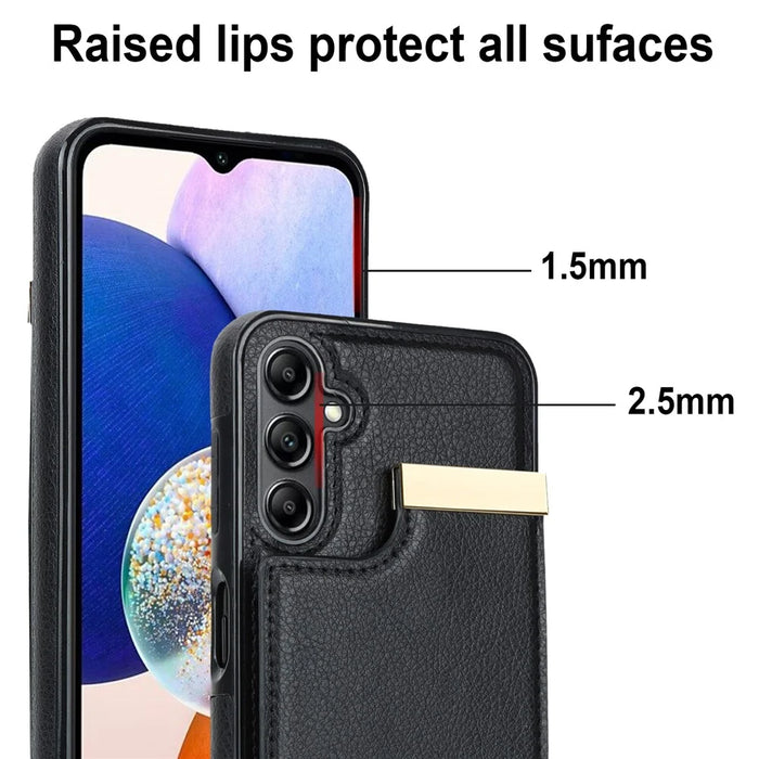 For Samsung Galaxy S26 Case TPU + PU Leather Hardware Decor Phone Cover with Card Holder - Black - 6