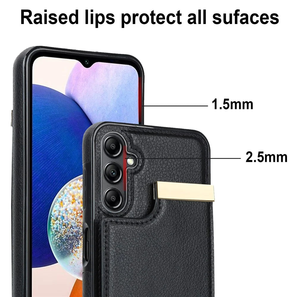 For Samsung Galaxy S26+ Case TPU + PU Leather Hardware Decor Phone Cover with Card Holder - Black - 6