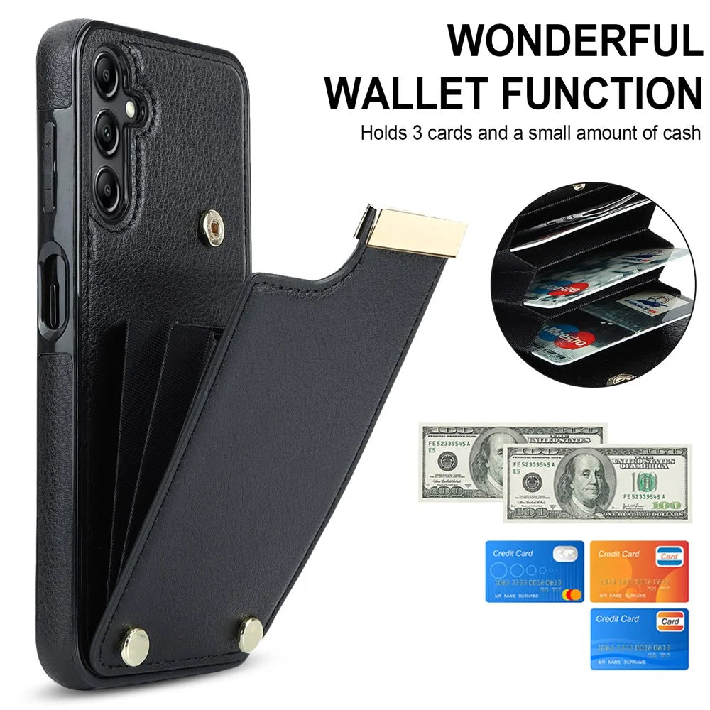 For Samsung Galaxy S26+ Case TPU + PU Leather Hardware Decor Phone Cover with Card Holder - Black - 7