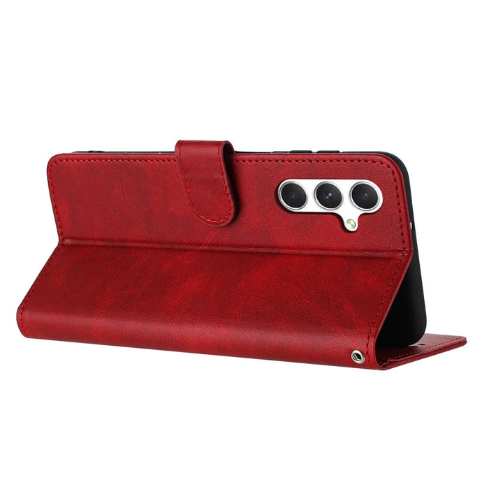 For Samsung Galaxy A37 5G Wallet Case Flip Stand Calf Texture PU Leather Phone Cover with Strap - Red - 3