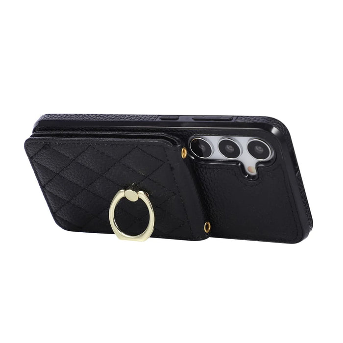 For Samsung Galaxy S26+ Case Vertical Flip PU Leather TPU PC Phone Cover with Ring Holder and Shoulder Strap - Black - 3